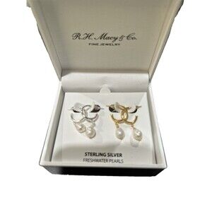 2-Pc. Set Cultured Freshwater Pearl (10 x 8mm) Hoop Earrings in Sterling Silver